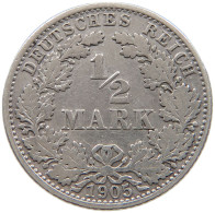 GERMANY EMPIRE 1/2 MARK 1905 E #a073 0421 - 1/2 Mark