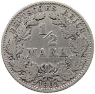 GERMANY EMPIRE 1/2 MARK 1905 D #a069 0193 - 1/2 Mark