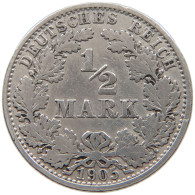 GERMANY EMPIRE 1/2 MARK 1905 A #a073 0389 - 1/2 Mark