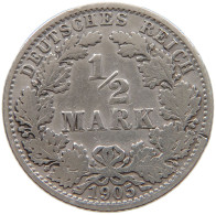 GERMANY EMPIRE 1/2 MARK 1905 A #a073 0435 - 1/2 Mark