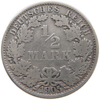 GERMANY EMPIRE 1/2 MARK 1905 A #a073 0329 - 1/2 Mark