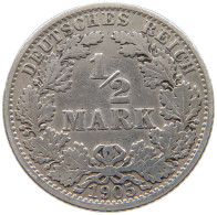 GERMANY EMPIRE 1/2 MARK 1905 A #a044 0141 - 1/2 Mark