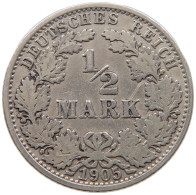 GERMANY EMPIRE 1/2 MARK 1905 A #a044 0079 - 1/2 Mark