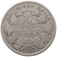 GERMANY EMPIRE 1/2 MARK 1905 A #a044 0077 - 1/2 Mark