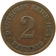 GERMANY EMPIRE 2 PFENNIG 1908 D #s068 0443 - 2 Pfennig