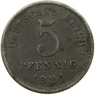 GERMANY WEIMAR 5 PFENNIG 1921 E #a006 0555 - 5 Renten- & 5 Reichspfennig