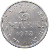 GERMANY WEIMAR 3 MARK 1922 A TOP #s042 0527 - 3 Marcos & 3 Reichsmark