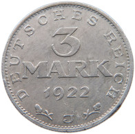 GERMANY WEIMAR 3 MARK 1922 J #a051 0453 - 3 Marcos & 3 Reichsmark