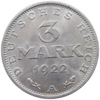 GERMANY WEIMAR 3 MARK 1922 A TOP #a070 0551 - 3 Marcos & 3 Reichsmark