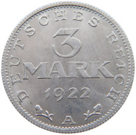 GERMANY WEIMAR 3 MARK 1922 A TOP #a070 0545 - 3 Marcos & 3 Reichsmark