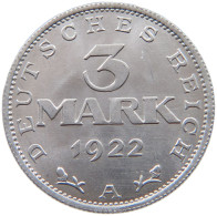 GERMANY WEIMAR 3 MARK 1922 A TOP #a053 0611 - 3 Marcos & 3 Reichsmark