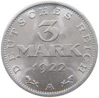 GERMANY WEIMAR 3 MARK 1922 A TOP #a036 0423 - 3 Marcos & 3 Reichsmark