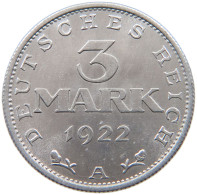 GERMANY WEIMAR 3 MARK 1922 A TOP #a036 0417 - 3 Marcos & 3 Reichsmark