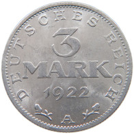 GERMANY WEIMAR 3 MARK 1922 A #a051 0449 - 3 Mark & 3 Reichsmark