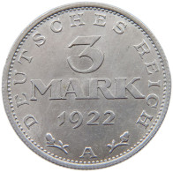 GERMANY WEIMAR 3 MARK 1922 A #a021 1099 - 3 Marcos & 3 Reichsmark