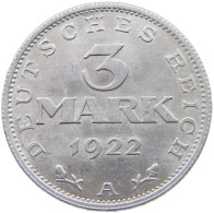 GERMANY WEIMAR 3 MARK 1922 A #s042 0579 - 3 Marcos & 3 Reichsmark