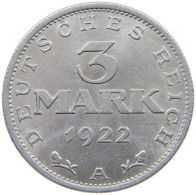 GERMANY WEIMAR 3 MARK 1922 A #a068 0563 - 3 Marcos & 3 Reichsmark