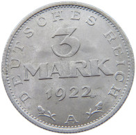 GERMANY WEIMAR 3 MARK 1922 A #a021 1089 - 3 Marcos & 3 Reichsmark