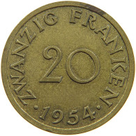 GERMANY WEST 20 FRANKEN 1954 SAARLAND #a093 0817 - 20 Franchi