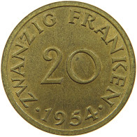 GERMANY WEST 20 FRANKEN 1954 SAARLAND #a081 0099 - 20 Franken