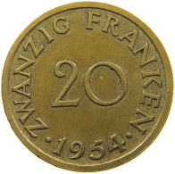 GERMANY WEST 20 FRANKEN 1954 SAARLAND #a047 0263 - 20 Francos