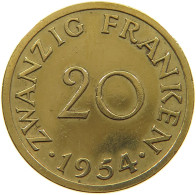 GERMANY WEST 20 FRANKEN 1954 SAARLAND #a047 0261 - 20 Frank