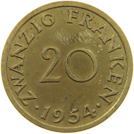 GERMANY WEST 20 FRANKEN 1954 SAARLAND #a056 0589 - 20 Franchi