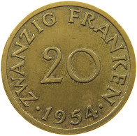 GERMANY WEST 20 FRANKEN 1954 SAARLAND #a047 0269 - 20 Franken