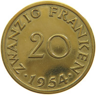 GERMANY WEST 20 FRANKEN 1954 SAARLAND #a047 0265 - 20 Franken