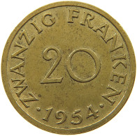 GERMANY WEST 20 FRANKEN 1954 SAARLAND #a047 0273 - 20 Francos