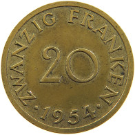 GERMANY WEST 20 FRANKEN 1954 SAARLAND #a047 0267 - 20 Frank