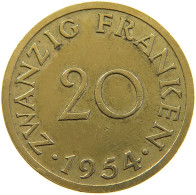 GERMANY WEST 20 FRANKEN 1954 SAARLAND #a047 0251 - 20 Frank