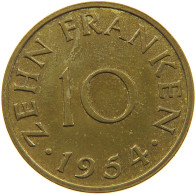 GERMANY WEST 10 FRANKEN 1954 SAARLAND #a056 0513 - 10 Francos