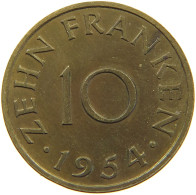 GERMANY WEST 10 FRANKEN 1954 SAARLAND #a056 0499 - 10 Francos