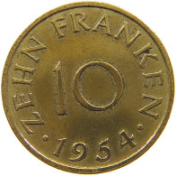 GERMANY WEST 10 FRANKEN 1954 SAARLAND #a047 0493 - 10 Francos