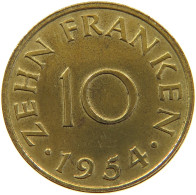 GERMANY WEST 10 FRANKEN 1954 SAARLAND #a047 0483 - 10 Franken