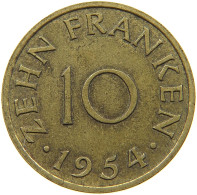 GERMANY WEST 10 FRANKEN 1954 SAARLAND #a021 0161 - 10 Franken
