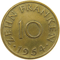 GERMANY WEST 10 FRANKEN 1954 SAARLAND #a021 0155 - 10 Franken