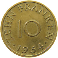 GERMANY WEST 10 FRANKEN 1954 SAARLAND #a021 0143 - 10 Franken