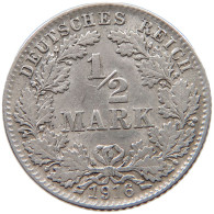 GFRMANY EMPIRE 1/2 MARK 1916 D #c040 0351 - 1/2 Mark