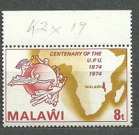 Malawi, 1974 (#217c), Centenary Of Universal Postal Union, Emblem, Map Of Africa - 1v Single - Poste