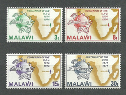 Malawi, 1974 (#216-19a), Centenary Of Universal Postal Union, Emblem, Map Of Africa - 4v - Poste