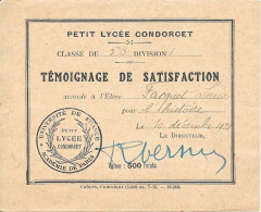 UNIVERSITÉ DE FRANCE - ACCADÉMIE DE PARIS - PETIT LYCÉE CONDORCET - Témoignage De Satisfaction  19 Décembre 1921 - Diplômes & Bulletins Scolaires