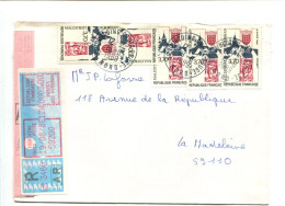 FRANCE Tourcoing Croix Rouge 1989 - Affranchissement Multiple Sur Lettre Recommandée - Malestroit Morbihan - Covers & Documents