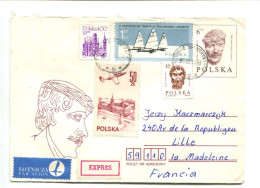 POLOGNE - Affranchissement Sur Entier Postal EXPRES Pour La France - Archéologie / Avion / Voilier - Covers & Documents
