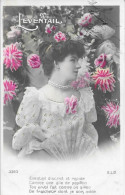 SERIE 4 CARTES  FANTAISIE ANNEE 1907 -  FEMME A L'EVENTAIL   -   A LEGENDE    :  TBE  -  CIRCULEE - Verzamelingen & Kavels