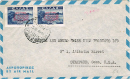 52409. Carta Aerea EL PIREO (Grecia) 1946. Sellos Sobrecarga Inflaccion To USA - Cartas & Documentos
