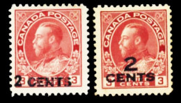 Canada (Scott No. 139 + 140 - King GeorgeV ''ADMIRAL'' Provisionals) (*) Extremely Light Hinged CV Unit 120.00 - Nuovi