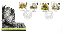 Grande-Bretagne 1986 Y&T 1222 à 1225 Sur FDC, Europa Protection De La Nature. Chouette Et œufs, Grenouille, Chat, Marte - Hiboux & Chouettes