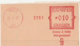Österreich Freistempel Briefstück Wien 1930 Siemens & Halske - Frankeermachines (EMA)